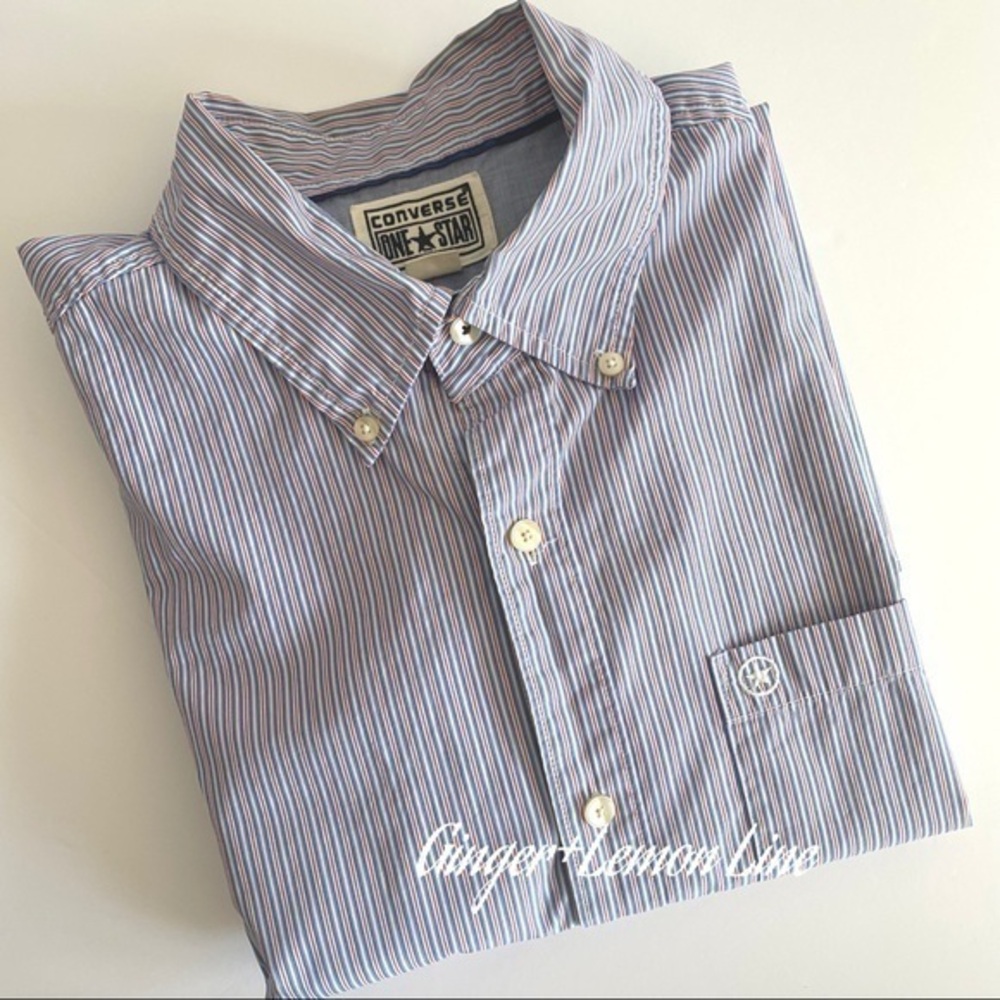 CONVERSE Men One Star Long Sleeves Stripes Casual button down shirt Sz XL